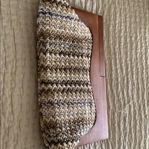 Woven and wood clutch